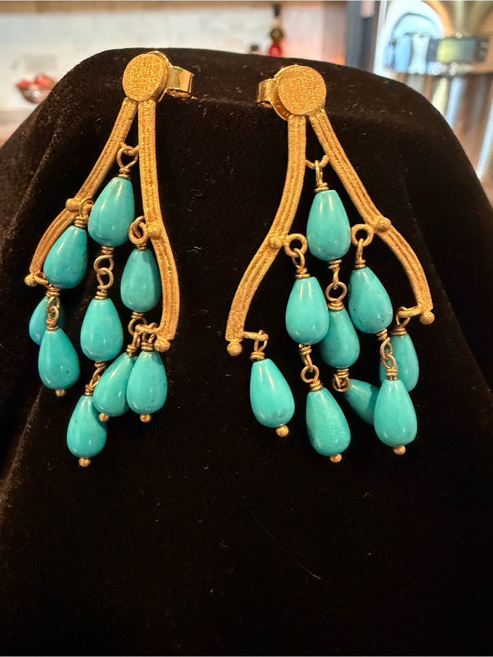 Gold-Tone Turquoise Teardrop Dangle Earrings - Women Jewelry